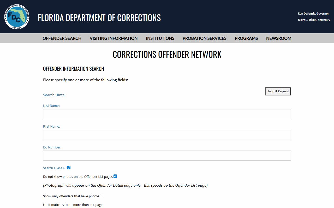 Florida Department of Corrections offender search for Hernando Correctional Institution inmates
